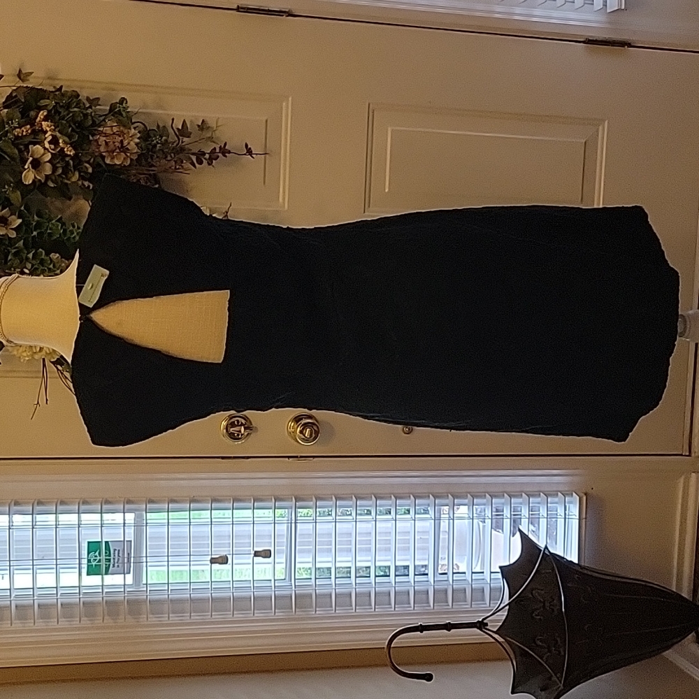 T. BLEU black lace sleeveless dress lined modified Vneck fitted waist Med New … - Picture 7 of 12